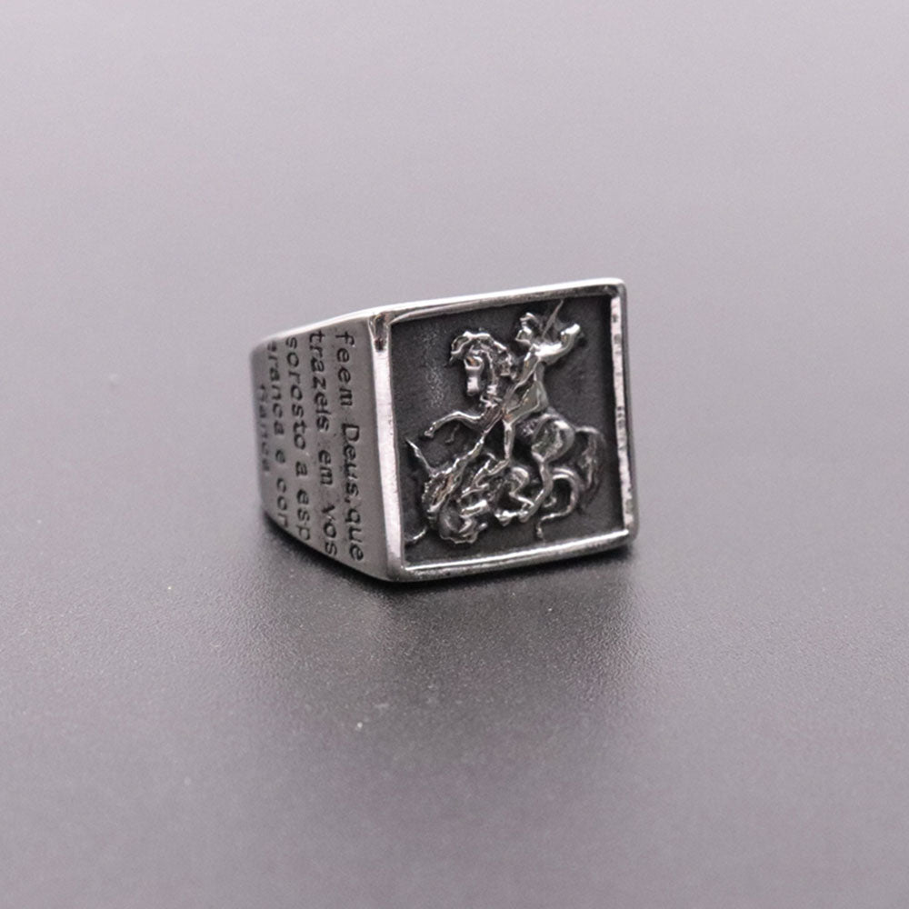SAINT MICHAEL SQUARE SIGNET RING in stainless steel BY SEVEN50 – SEVEN50